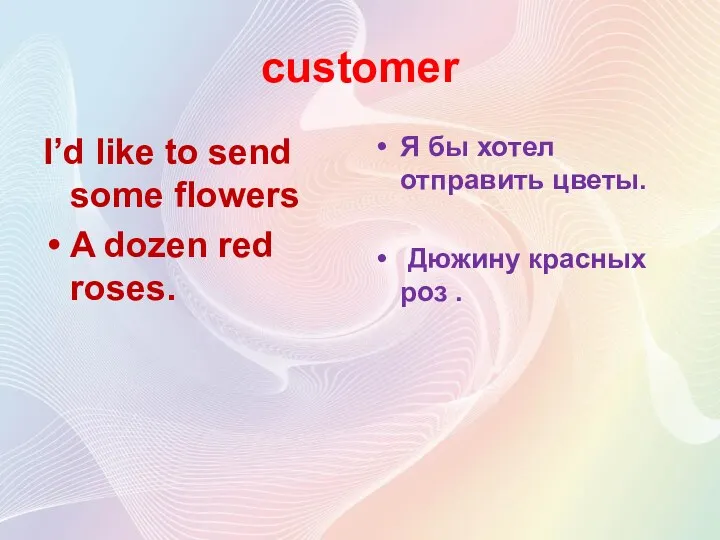 customer I’d like to send some flowers A dozen red