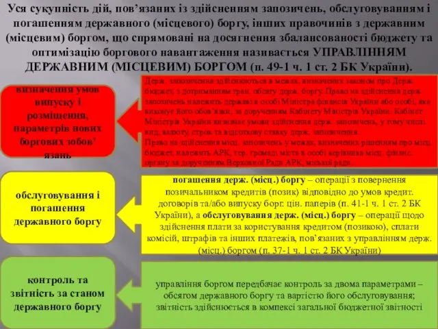 Уся сукупність дій, пов’язаних із здійсненням запозичень, обслуговуванням і погашенням