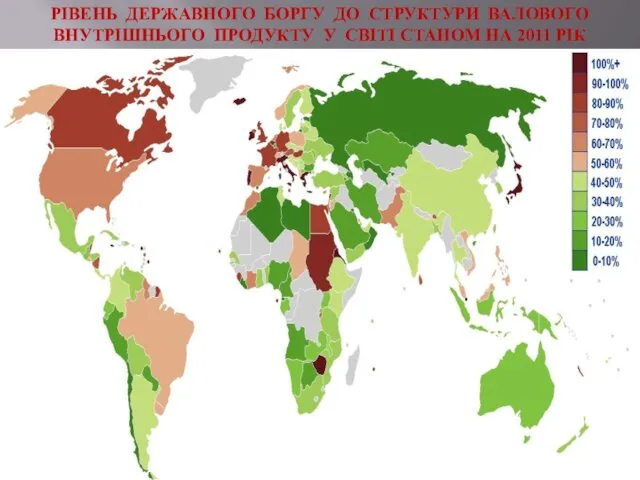 РІВЕНЬ ДЕРЖАВНОГО БОРГУ ДО СТРУКТУРИ ВАЛОВОГО ВНУТРІШНЬОГО ПРОДУКТУ У СВІТІ СТАНОМ НА 2011 РІК