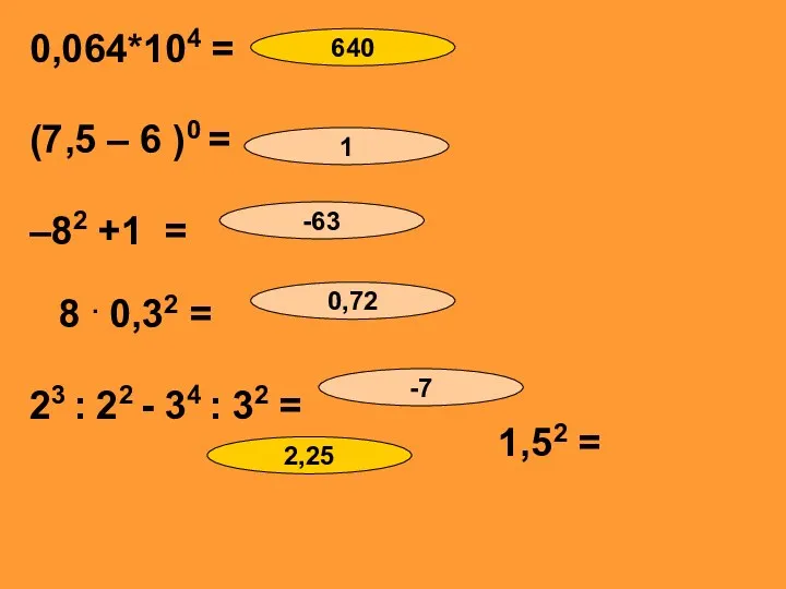 0,064*104 = (7,5 – 6 )0 = –82 +1 =