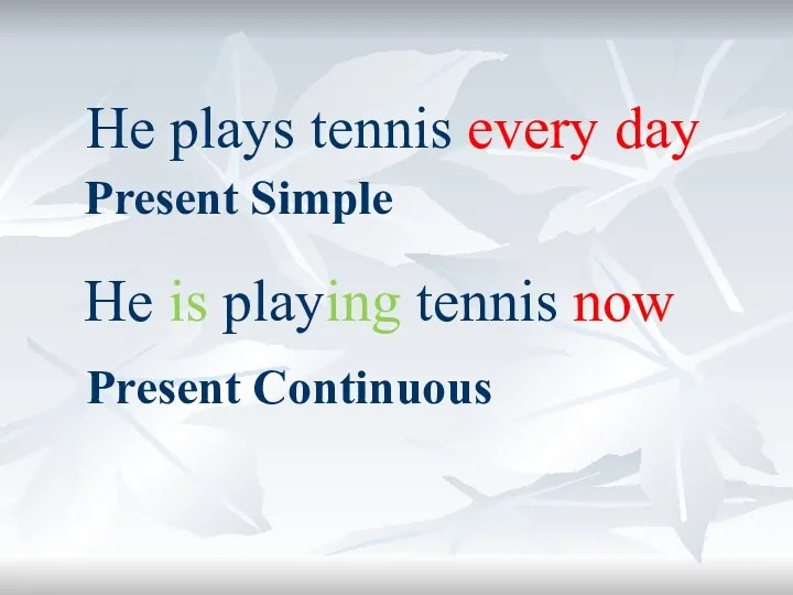 He is playing tennis now He plays tennis every day Present Simple Present Continuous