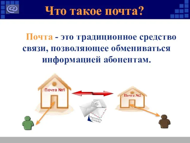 Что такое почта? Почта - это традиционное средство связи, позволяющее обмениваться информацией абонентам.