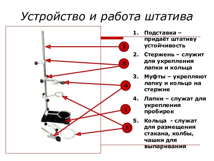 Устройство и работа штатива 2 5 1 4 3 Подставка