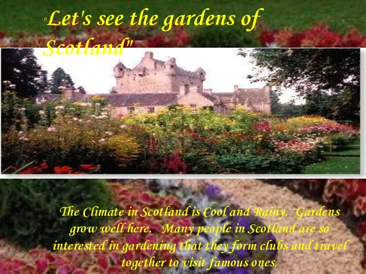 The Climate in Scotland is Cool and Rainy. Gardens grow