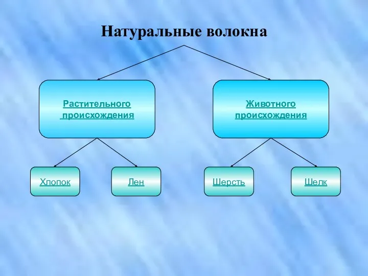 Натуральные волокна Растительного происхождения Животного происхождения Хлопок Лен Шерсть Шелк