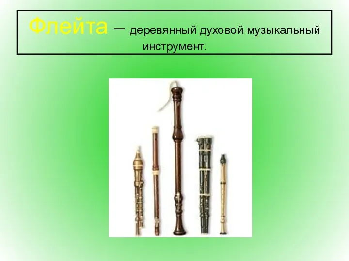Флейта – деревянный духовой музыкальный инструмент.