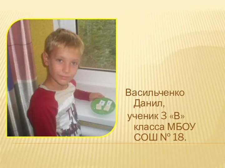 Васильченко Данил, ученик 3 «В» класса МБОУ СОШ № 18.