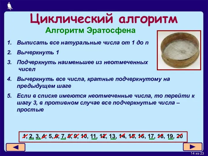 Циклический алгоритм Выписать все натуральные числа от 1 до n