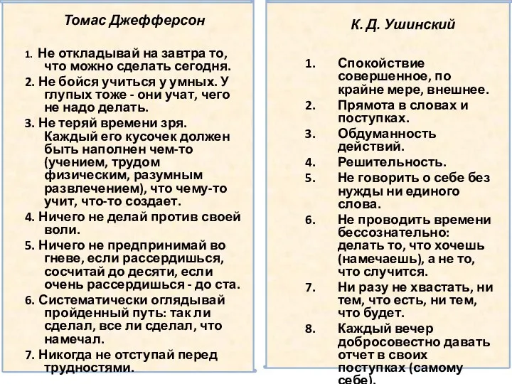 Томас Джефферсон 1. Не откладывай на завтра то, что можно