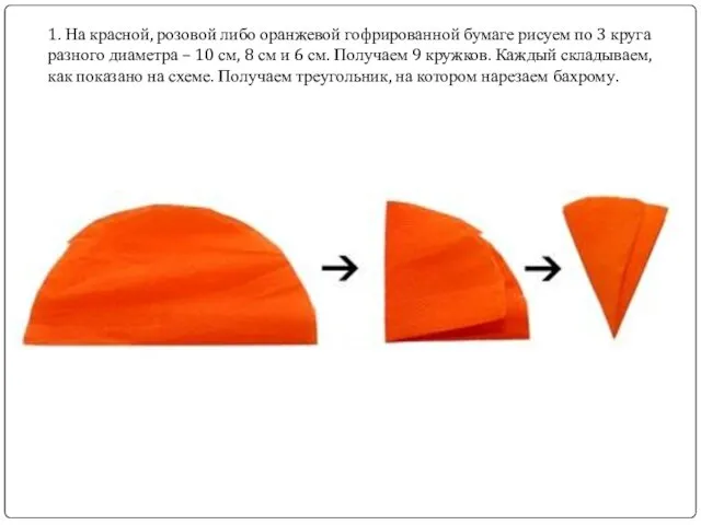 1. На красной, розовой либо оранжевой гофрированной бумаге рисуем по