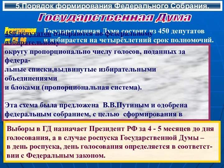 5.Порядок формирования Федерального Собрания. Государственная Дума Государственная Дума состоит из