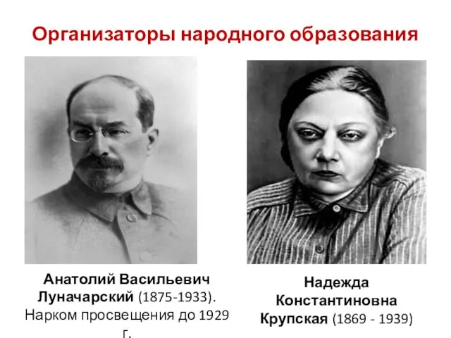 Организаторы народного образования Анатолий Васильевич Луначарский (1875-1933). Нарком просвещения до