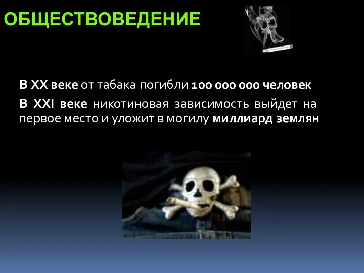 обществоведение В XX веке от табака погибли 100 000 000