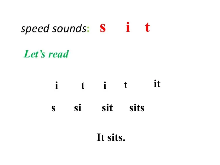 speed sounds: s i t Let’s read i t it