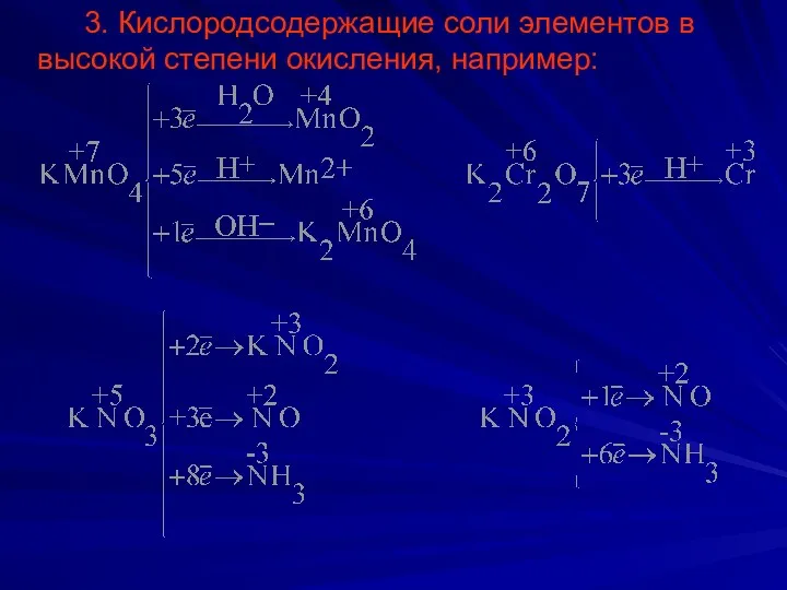 3. Кислородсодержащие соли элементов в высокой степени окисления, например: