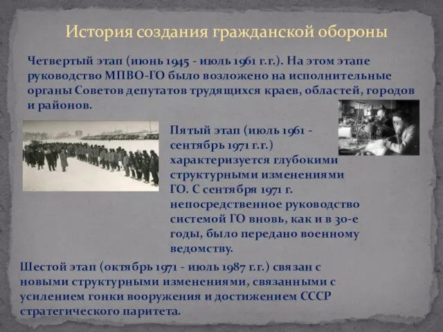 История создания гражданской обороны Четвертый этап (июнь 1945 - июль