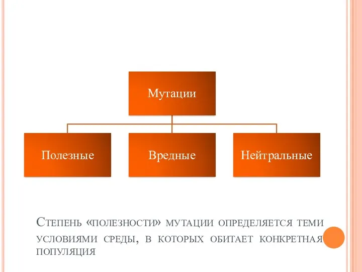 Степень «полезности» мутации определяется теми условиями среды, в которых обитает конкретная популяция