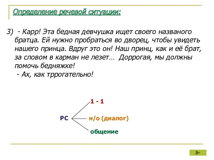 Определение речевой ситуации: 3) - Карр! Эта бедная девчушка ищет