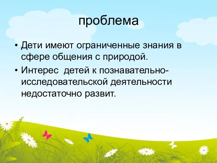 проблема Дети имеют ограниченные знания в сфере общения с природой.