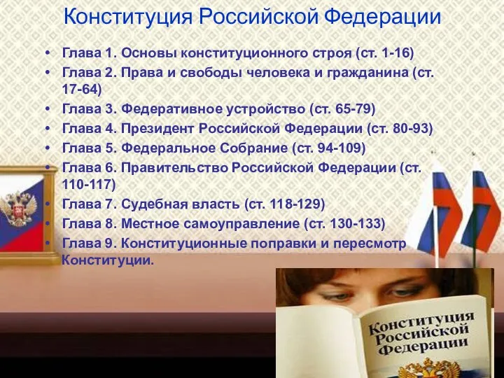 Конституция Российской Федерации Глава 1. Основы конституционного строя (ст. 1-16)