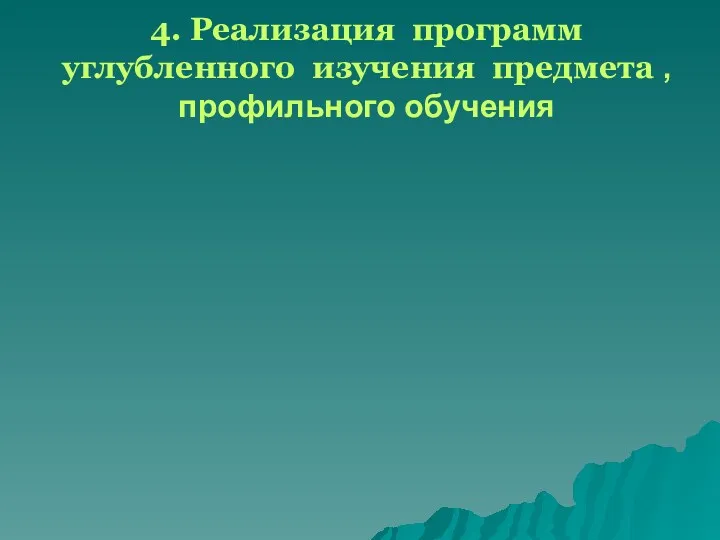 4. Реализация программ углубленного изучения предмета , профильного обучения