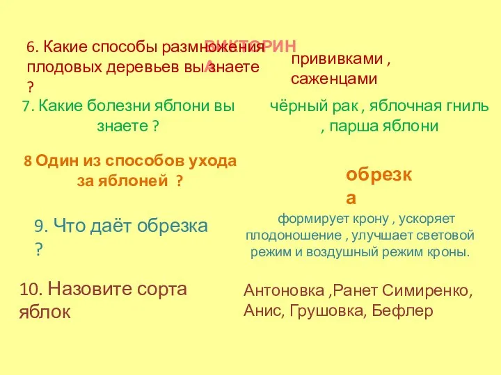 ВИКТОРИНА. 6. Какие способы размножения плодовых деревьев вы знаете ?