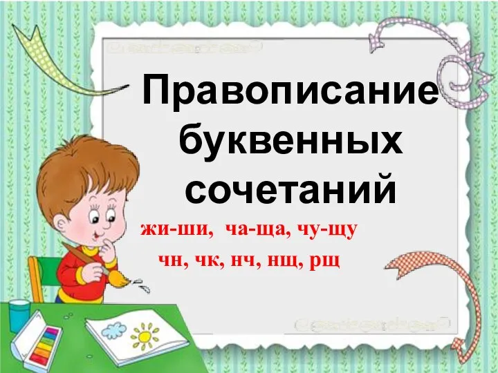 Правописание буквенных сочетаний жи-ши, ча-ща, чу-щу чн, чк, нч, нщ, рщ