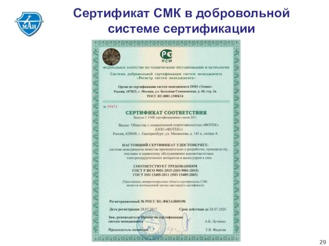 Сертификат СМК в добровольной системе сертификации