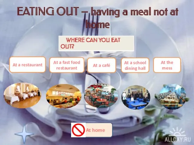 EATING OUT – having a meal not at home