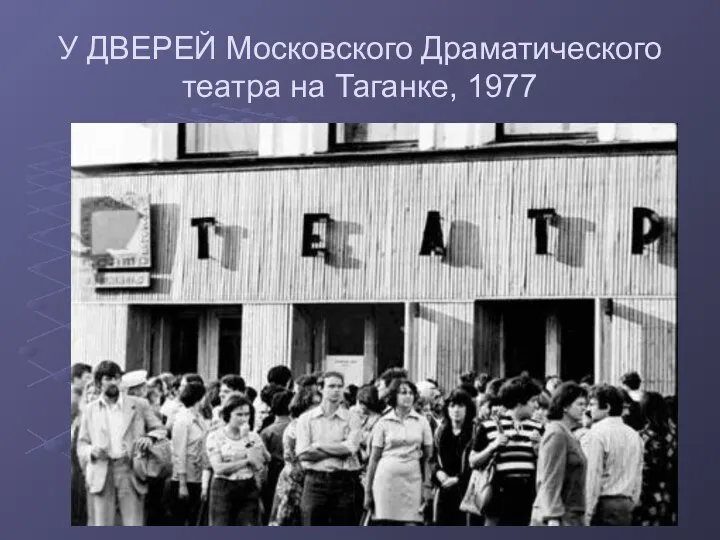 У ДВЕРЕЙ Московского Драматического театра на Таганке, 1977
