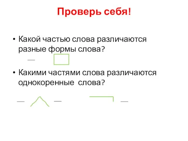 Проверь себя! Какой частью слова различаются разные формы слова? Какими частями слова различаются однокоренные слова?