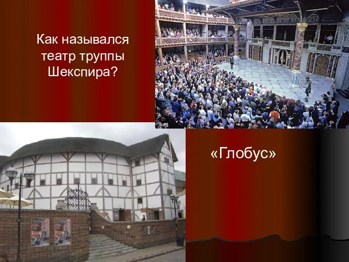 Как назывался театр труппы Шекспира? «Глобус»