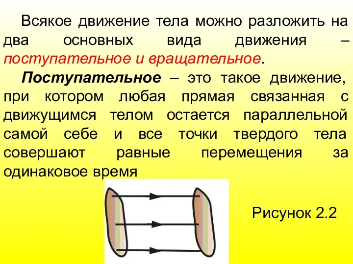 Всякое движение тела можно разложить на два основных вида движения – поступательное и