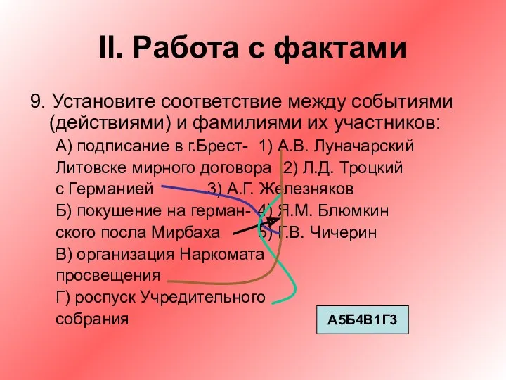 II. Работа с фактами 9. Установите соответствие между событиями (действиями)