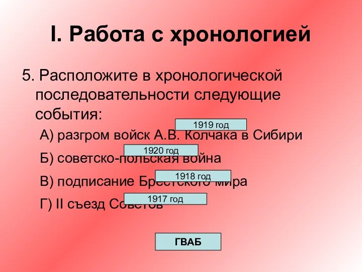 I. Работа с хронологией 5. Расположите в хронологической последовательности следующие