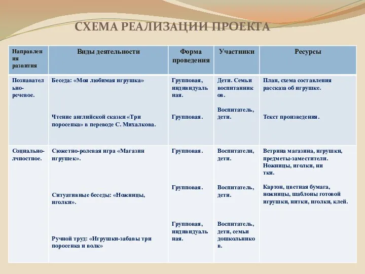 СХЕМА РЕАЛИЗАЦИИ ПРОЕКТА