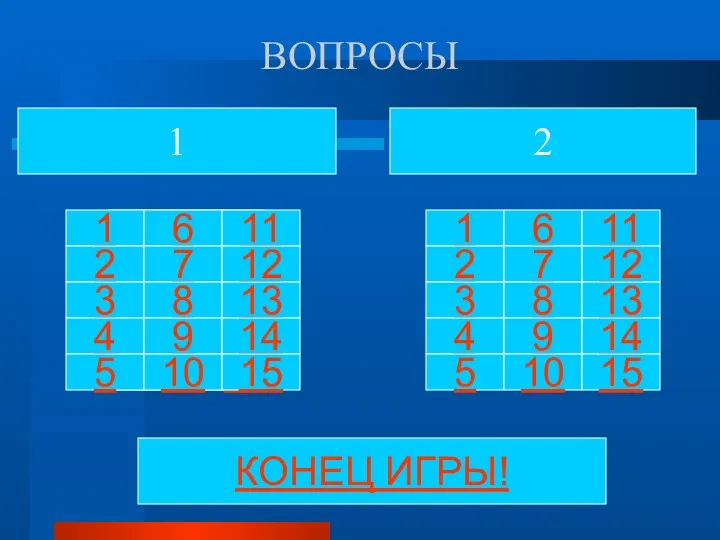 ВОПРОСЫ КОНЕЦ ИГРЫ! 1 2