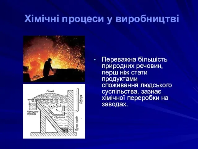 Хімічні процеси у виробництві Переважна більшість природних речовин, перш ніж стати продуктами споживання