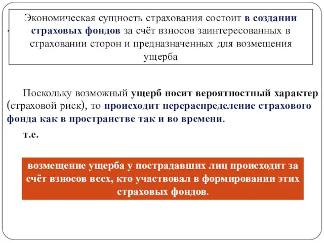 . . Поскольку возможный ущерб носит вероятностный характер (страховой риск),