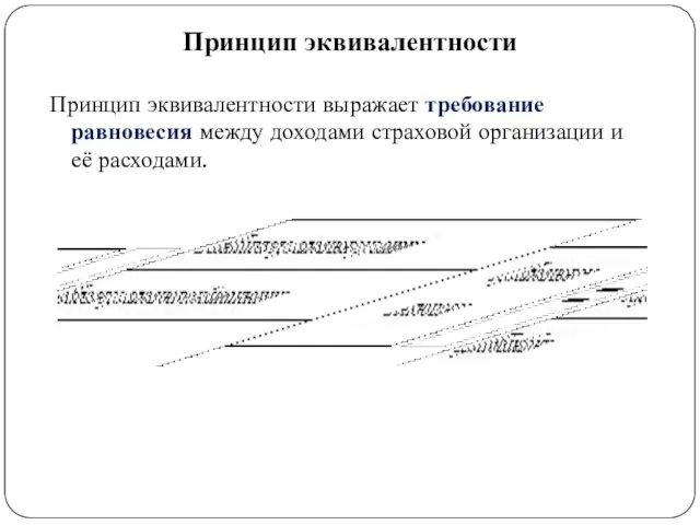 Принцип эквивалентности Принцип эквивалентности выражает требование равновесия между доходами страховой организации и её расходами.