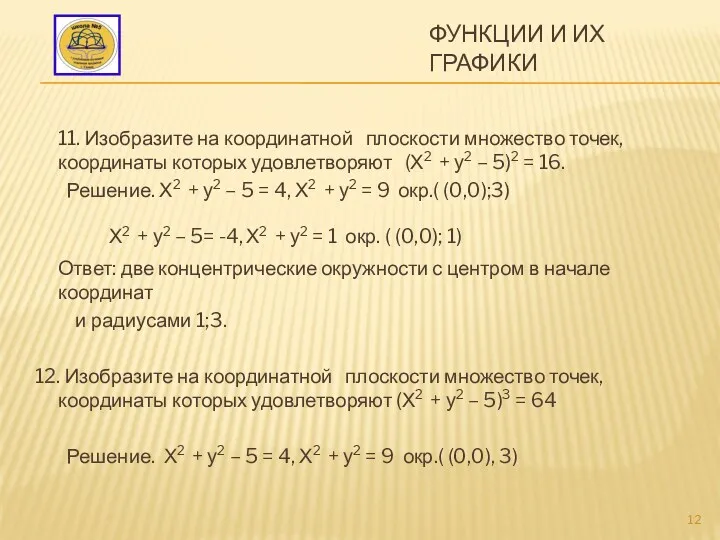 Функции и их графики 11. Изобразите на координатной плоскости множество