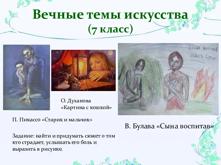 Вечные темы искусства (7 класс) П. Пикассо «Старик и мальчик» О. Духанова «Картина