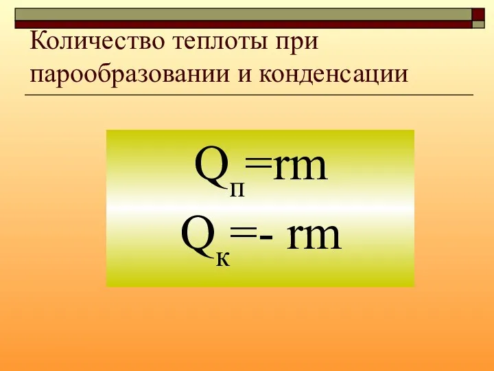 Количество теплоты при парообразовании и конденсации Qп=rm Qк=- rm