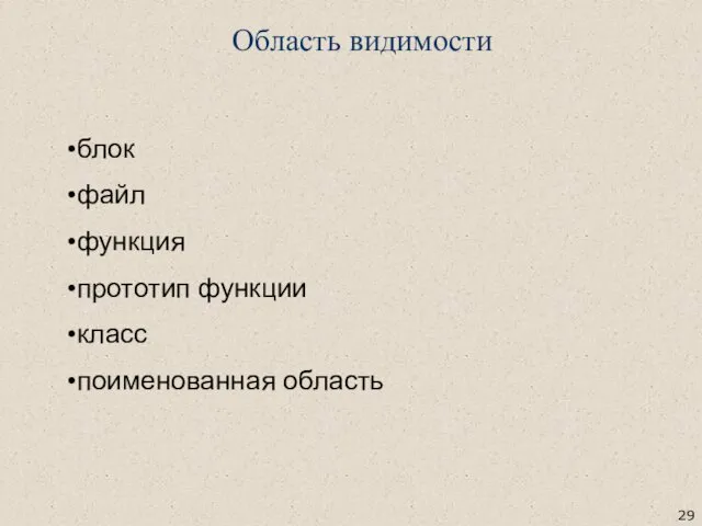 блок файл функция прототип функции класс поименованная область Область видимости