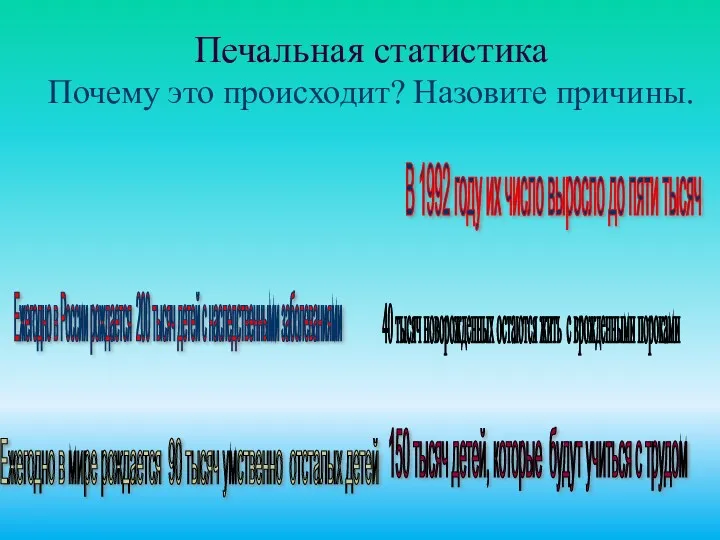 Печальная статистика Почему это происходит? Назовите причины. Ежегодно в России