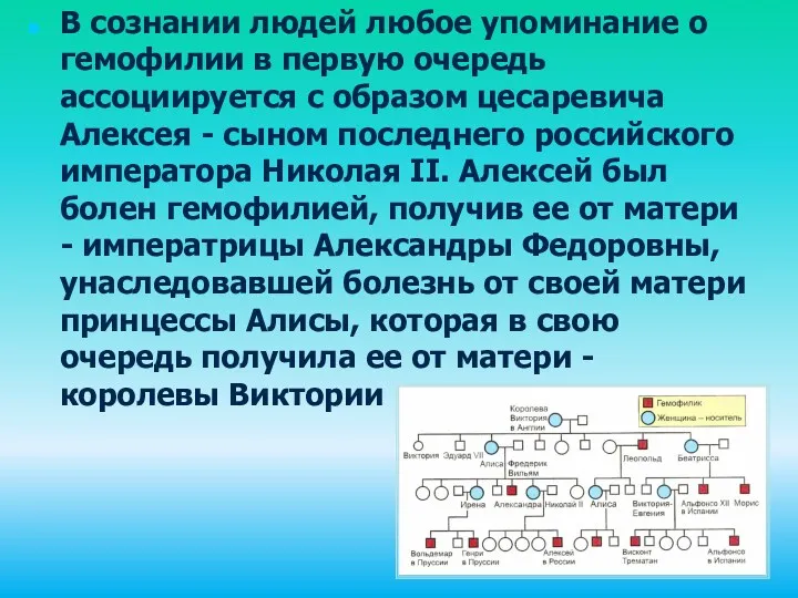 В сознании людей любое упоминание о гемофилии в первую очередь