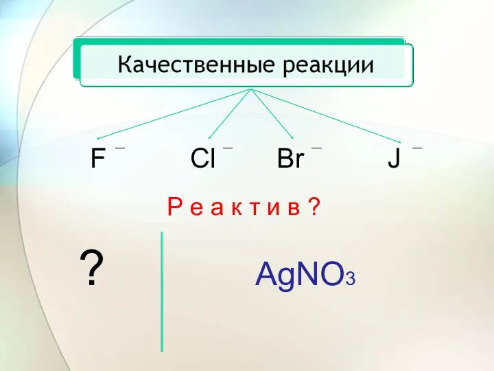 F Cl Br J Р е а к т и в ? ? AgNO3