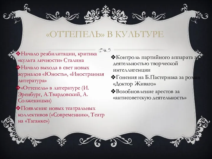 Начало реабилитации, критика «культа личности» Сталина Начало выхода в свет