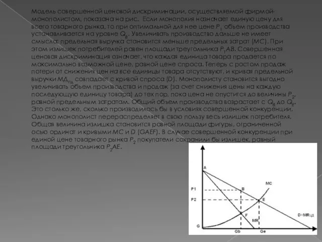 Модель совершенной ценовой дискриминации, осуществляемой фирмой-монополистом, показана на рис. Если