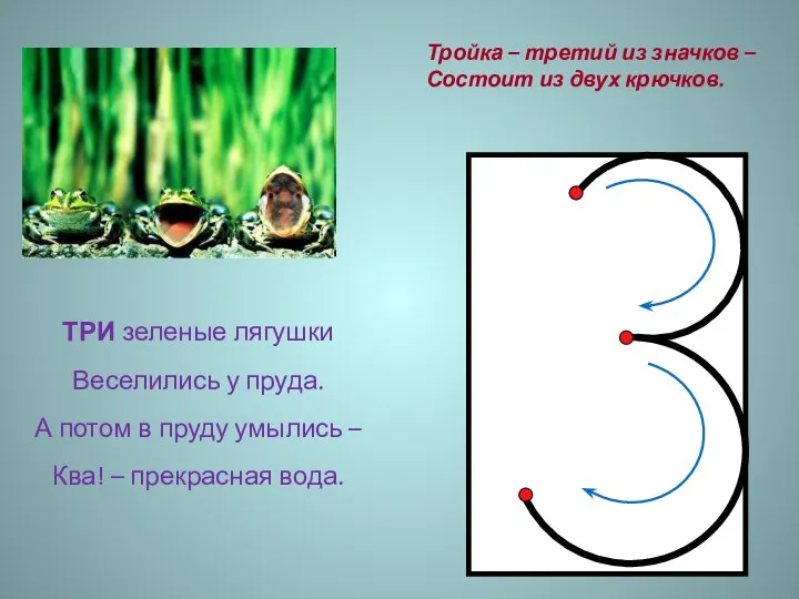 Тройка – третий из значков – Состоит из двух крючков.